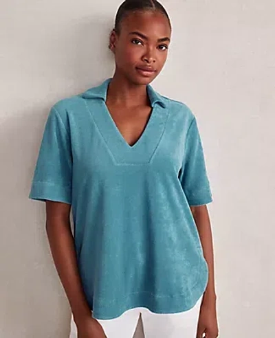 Ann Taylor Haven Well Within Terrycloth V-neck Top In Blue Ocean
