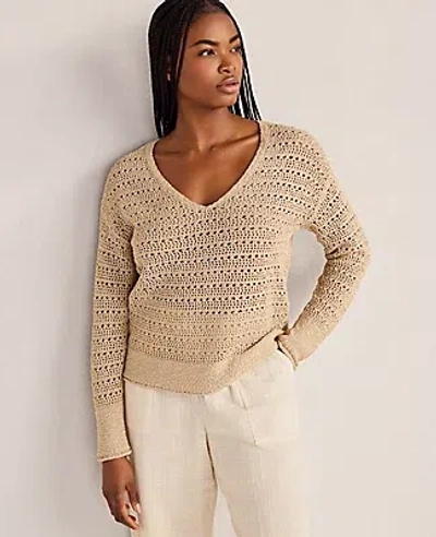 Ann Taylor Haven Well Within Textured Cotton V-neck Sweater In Neutral