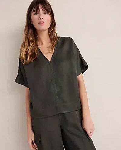 Ann Taylor Haven Well Within Viscose Linen V-neck Top In Green