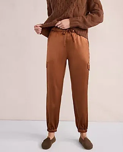 Ann Taylor Haven Well Within Washable Silk Drawstring Cargo Joggers In Clove
