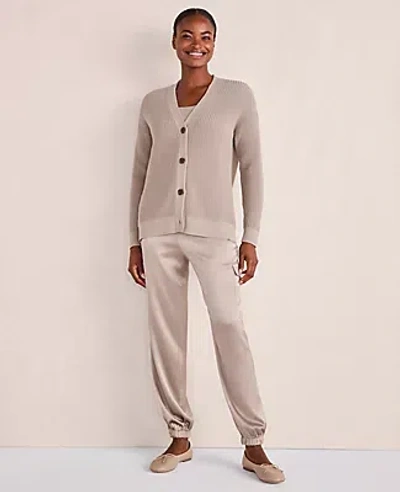 Ann Taylor Haven Well Within Washable Silk Drawstring Cargo Joggers In Porcini