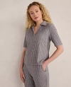 Ann Taylor Haven Well Within Wide Rib Knit Johnny Collar Top In Gray