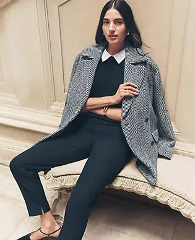 Ann Taylor Herringbone Double Breasted Peacoat In Gray