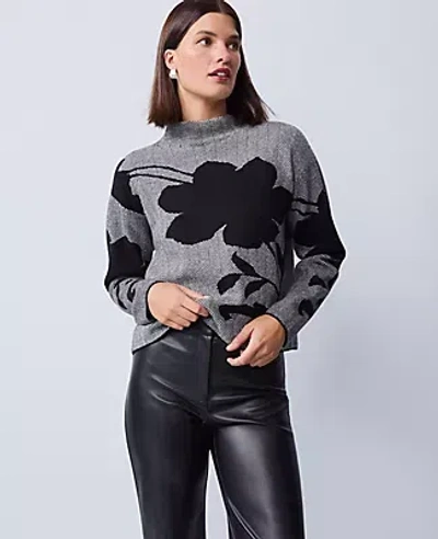 Ann Taylor Herringbone Floral Jacquard Sweater In Gray