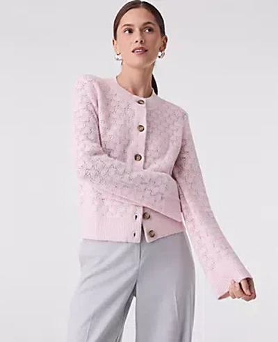 Ann Taylor Honeycomb Stitch Cardigan In Pink