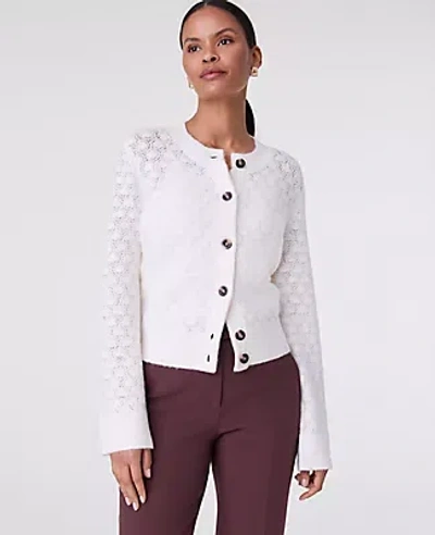 Ann Taylor Honeycomb Stitch Cardigan In White