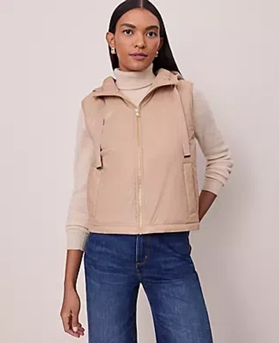 Ann Taylor Hooded Puffer Vest In Brown