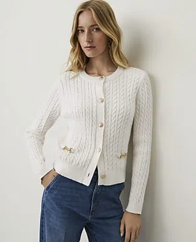 Ann Taylor Horsebit Cable Cardigan In Winter White