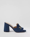 Ann Taylor Horsebit Denim Block Heel Sandals In Dark Denim Blue