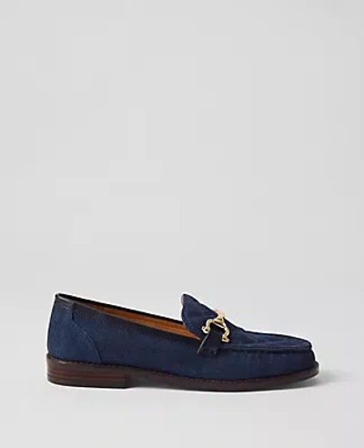 Ann Taylor Horsebit Denim Loafers In Dark Denim Blue