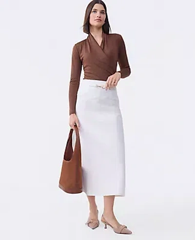 Ann Taylor Horsebit Denim Midi Skirt In White