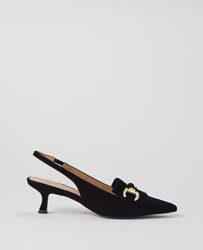 Ann Taylor Horsebit Fringe Suede Kitten Heels In Black