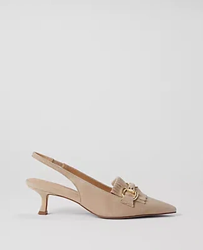 Ann Taylor Horsebit Fringe Suede Kitten Heels In Taupe