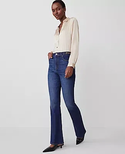 Ann Taylor Horsebit High Rise Flare Jeans In Rich Indigo