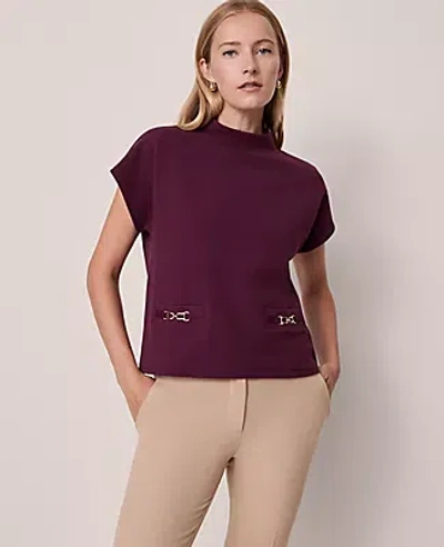 Ann Taylor Horsebit Mock Neck Top In Burgundy