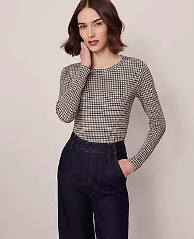 Ann Taylor Houndstooth Crew Neck Top In Brown