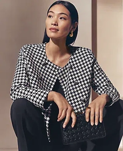 Ann Taylor Houndstooth Double-breasted Jacket In Black/white Multi
