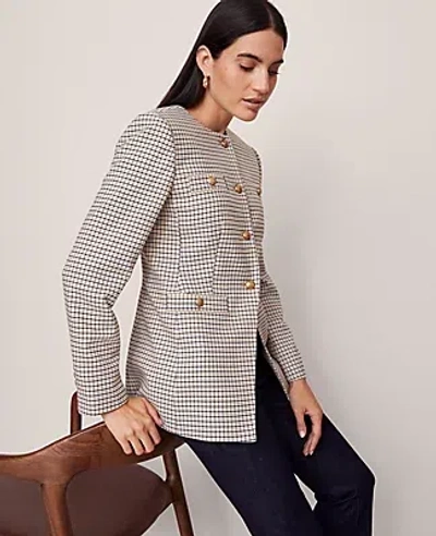 Ann Taylor Houndstooth Split Hem Jacket In Brown