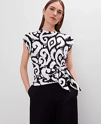 Ann Taylor Ikat Tie Waist Tee In Black