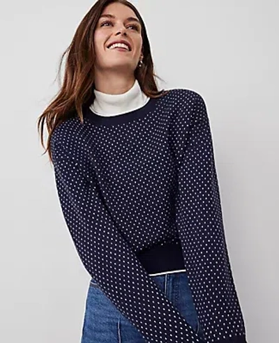 Ann Taylor Jacquard Wedge Sweater In Navy/white