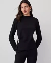 Ann Taylor Jewel Button Waist Mock Neck Top In Black