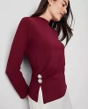 Ann Taylor Jewel Button Waist Mock Neck Top In Rich Mulberry