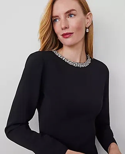 Ann Taylor Jeweled-neck Dress In Black