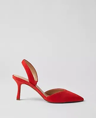 Ann Taylor Kerry Suede Slingback Pumps In Bright Cherry