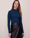 Ann Taylor Petite Knit Mock Neck Top In Blue