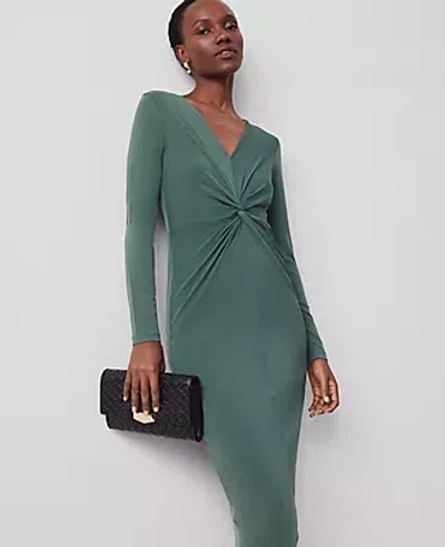 Ann Taylor Knit V-neck Midi Dress In Dried Cilantro