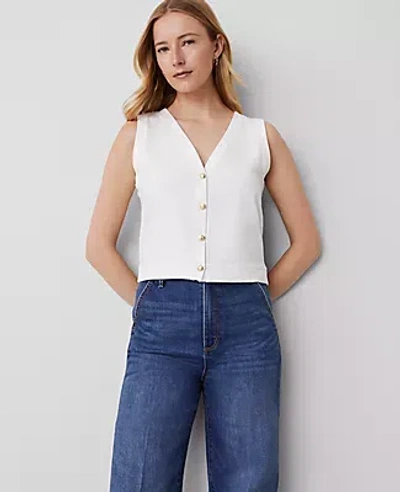Ann Taylor Knit V-neck Vest In White