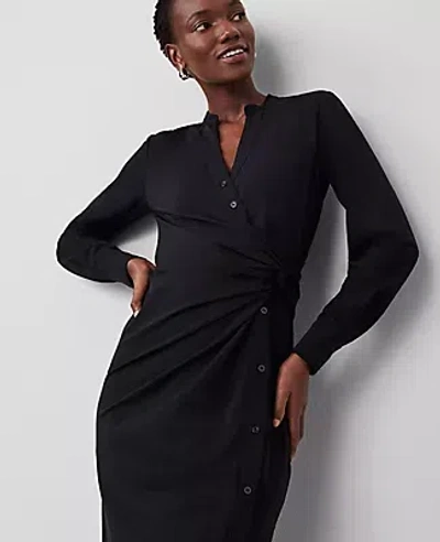 Ann Taylor Knotted Knit Shirtdress In Black