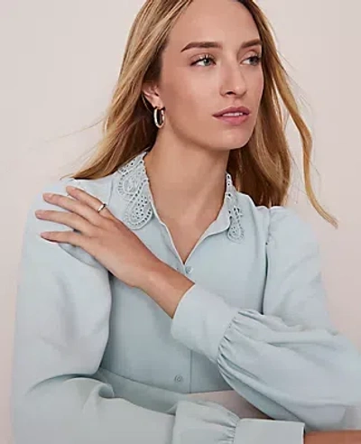 Ann Taylor Lace Collar Blouson Sleeve Shirt