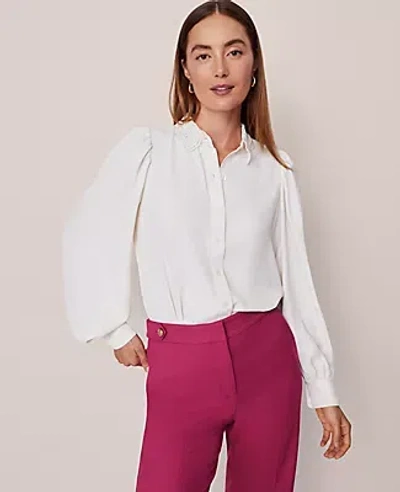 Ann Taylor Lace Collar Blouson Sleeve Shirt In White