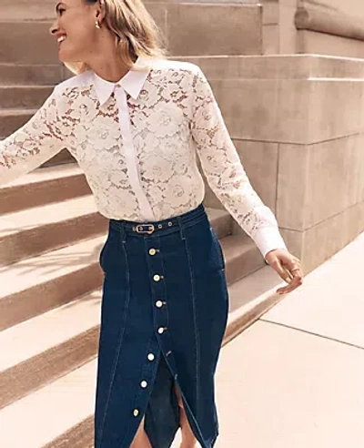 Ann Taylor Lace Collared Shirt In White