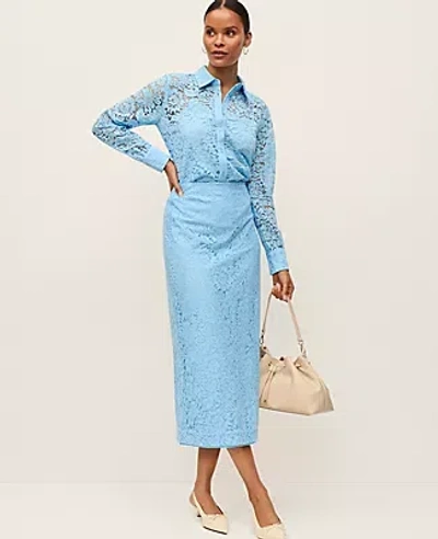 Ann Taylor Lace Column Midi Skirt In Blue