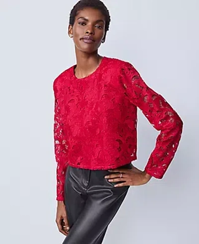 Ann Taylor Lace Crew Neck Blouse In Red