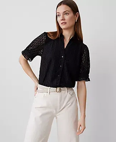 Ann Taylor Lace Ruffle Collar Blouse In Black