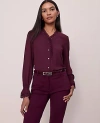 Ann Taylor Lace Ruffle Trim Blouse In Brown
