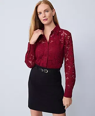 Ann Taylor Lace Shirt In Burgundy