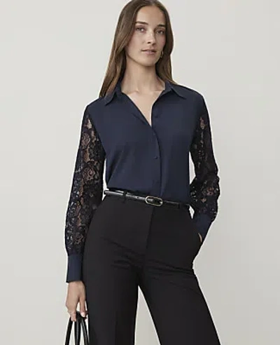 Ann Taylor Lace Sleeve Shirt In Night Sky