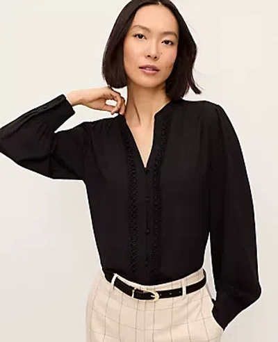 Ann Taylor Lace Trim Blouse In Black