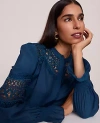 Ann Taylor Lace Trim Blouse In Blue