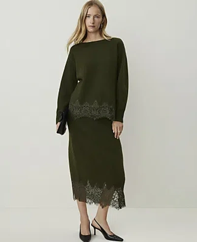 Ann Taylor Lace Trim Midi Skirt In Caper Shadow