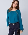 Ann Taylor Lace Trim Mixed Media Blouse In Blue