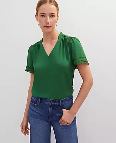 Ann Taylor Lace Trim Mixed Media Top