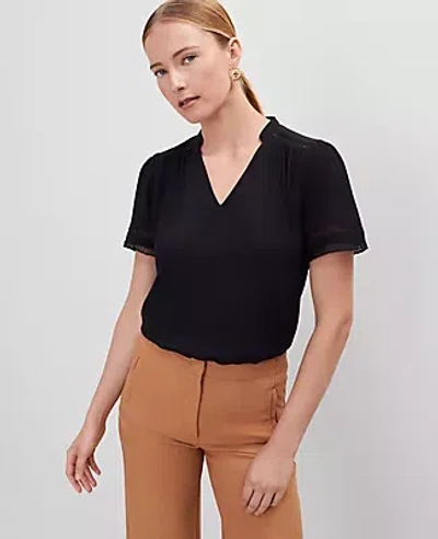 Ann Taylor Lace Trim Mixed Media Top In Black