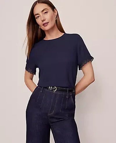 Ann Taylor Lace Trim Mixed Media Top In Black