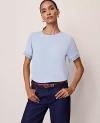Ann Taylor Lace Trim Mixed Media Top In Blue