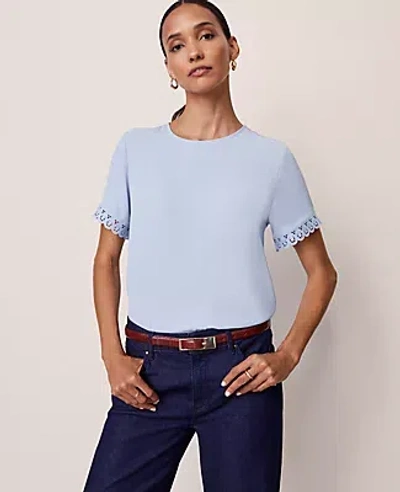 Ann Taylor Lace Trim Mixed Media Top In Blue
